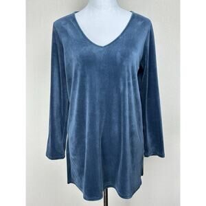 J.Jill Tunic Women’s Sz M Petite Blue Velour V-Neck Long Sleeve Top Pure Jill
